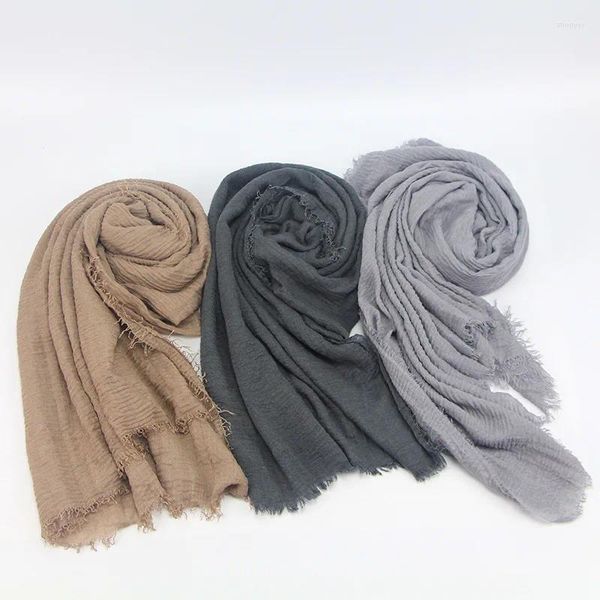 Bufandas Bufanda plisada de color sólido Mujeres Hijab Bufandas Transpirable Suave Mantones de algodón y envolturas Cabeza Cuello Bandana Hombres Negro