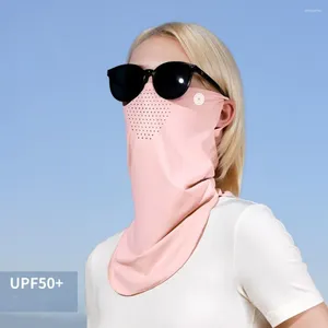 Bufandas Color sólido Máscara de seda A prueba de sol Babero Protección UV Cuello Envoltura Cubierta Cara Escudo Protector solar Bufanda Mujeres