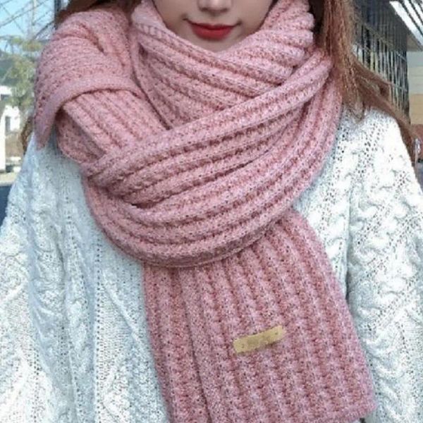 Écharpes couleur unie enveloppe d'hiver écharpe tricotée de style japonais pour les femmes coupe-vent col épaissi avec une élasticité de chaleur confortable