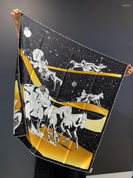 Foulards Space Horse Print Foulard en soie de mûrier pur 90cm Twill Bandanas Manuel Designer Sac de cou Châles Mouchoir