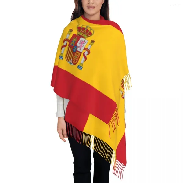 Foulards Espagne Drapeau Torero Pompon Écharpe Magnifique De L'espagnol Et Ses Couleurs Rouge Orange Châle Wrap Femme Hiver