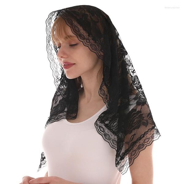 Bufandas estilo español encaje tradicional Vintage Mantilla velo masa latina cabeza cubierta bufanda para capilla católica forma de arco