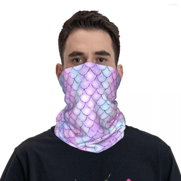 Bufandas Sparkly Pink Blue Mermaid Scales Bandana Neck Gaiter Printed Magic Scarf Diadema multifuncional Senderismo Mujeres Adultos a prueba de viento