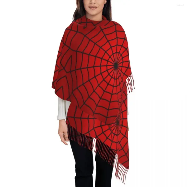 Foulards toile d'araignée toile d'araignée Goth châles enveloppes pour dames chaud grande écharpe douce toile d'araignée Halloween Pashminas gland