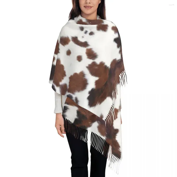 Foulards Spotted Brown Ferme Animal Peau Gland Écharpe Femmes Doux Cuir De Vachette Texture Châles Wraps Lady Hiver