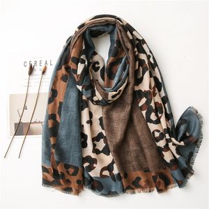 Bufandas primavera y verano lujo marrón señoras salvaje leopardo bufanda mujer chal largo fino moda 230915