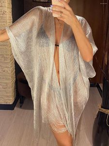 Sjaals Lente En Zomer Sexy Sjaal Fringe Tassel Wraps Sheer Glanzende Gebreide Tuniek Strand Cover-ups Vrouwelijke Vrouwen Poncho Feminino Inverno