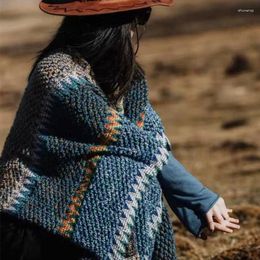 Foulards printemps automne hiver neige montagne Style ethnique écharpe châle tourisme Tibet rétro fente épaissie femmes tricoté gland