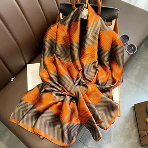 Sjaals lente herfst herfst dames lange mode klassieke zijden sjaal olie schilderbrief afdrukken zonneschade strand handdoek decoratieve sjaal wrap top