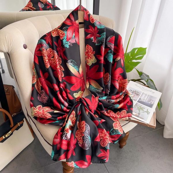 Bufandas Bufanda de primavera Diseño de lujo para mujer Seda Suave Suave Musulmán Diadema Chal Playa 90x180cm