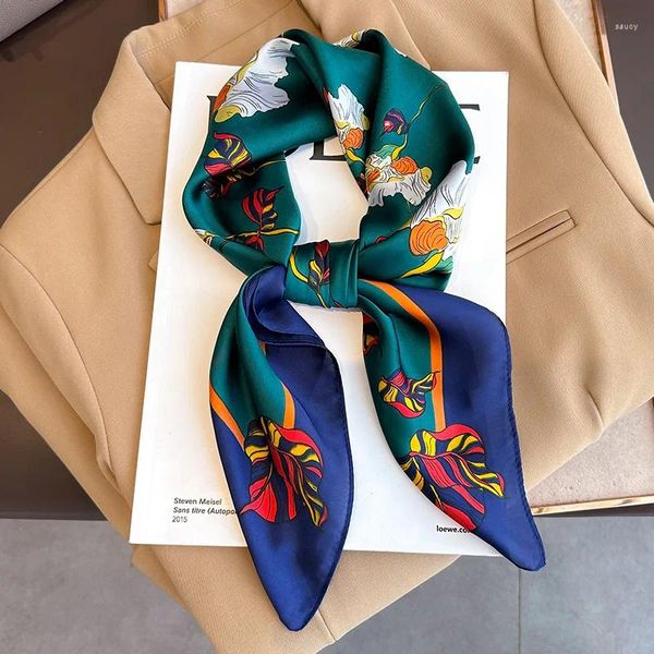 Écharpes carré écharpe femmes de la soie printanier en sensant les bandes de cheveux bandana bandana petit cou kerchief élégant imprimé floral bufanda