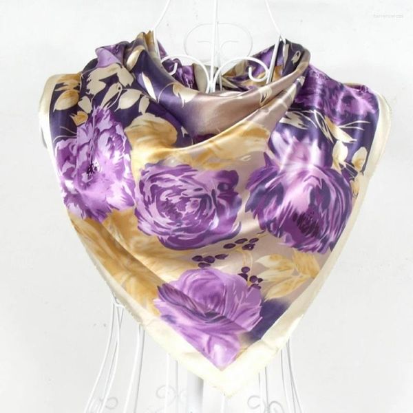 Foulards carrés femmes marque violet rose polyester foulard de soie imprimé 90 90 cm enveloppes femme satin grand châle