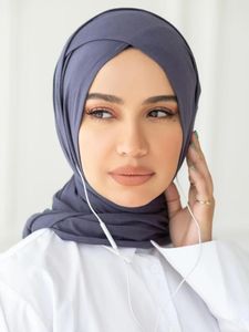 Bufandas Estilo Suave Modal Algodón Diseño cruzado Turbante Bufanda sólida Pañuelos Hijab musulmán de alta calidad Jersey Fácil de usar Diadema