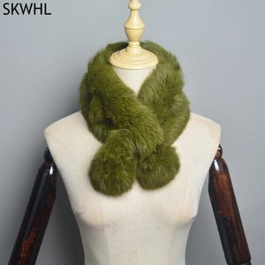 Style femmes hiver réel lapin fourrure écharpe dame chaud lapin fourrure foulards tricot naturel réel lapin fourrure anneau décontracté silencieux 231204