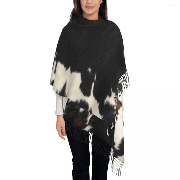 Bufandas con estilo cuero de vaca textura borla bufanda mujer invierno cálido chales abrigos damas