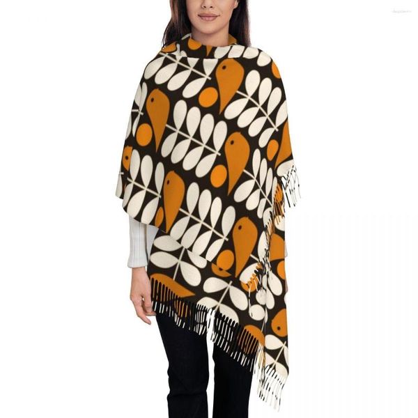 Foulards Élégant Multistem Oiseaux Noir Blanc Orange Gland Écharpe Femmes Hiver Automne Chaud Châles Wraps Lady Orla Kiely Scandi