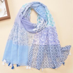 Foulards été et automne mode femmes rétro vague impression coton lin châle plage Protection solaire Wrap Sarong écharpe bohème