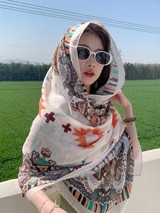 Foulards été femmes élégantes foulard en soie Sarong plage Wrap châle imprimé crème solaire Bandana Hijab Mujer bohème foulard paréo Bufandas