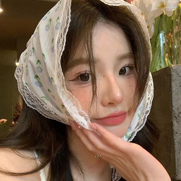 Bufandas de encaje de verano Triángulo Pañuelo en la cabeza Mujeres coreanas Headwear Bufanda cuadrada Diadema Accesorios para el cabello Dulce Turbante Cap Girls Court Bonnet
