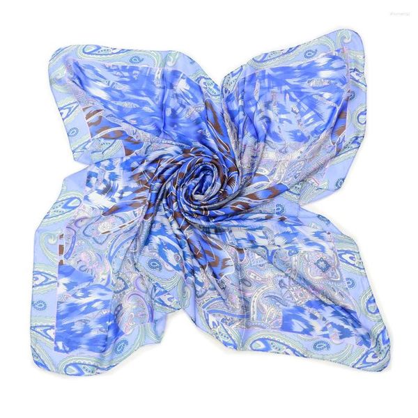 Foulards été grand foulard carré en soie 130x130CM plage Bufanda Mujer Paisley imprimé Echarpe couverture Ups Style plume