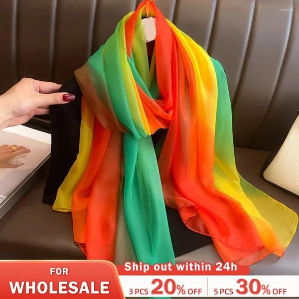 Bufandas de verano larga satén bufanda bufanda envoltura de moda femenina protector solar cosechadoras de playa hijab pashmina bufanda damas cabeza