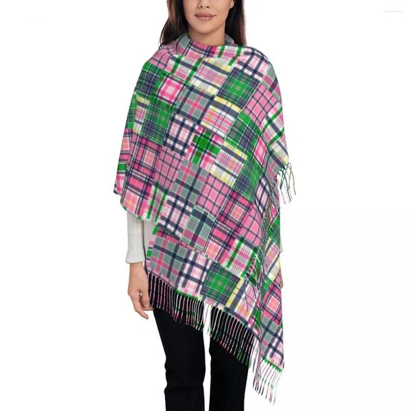 Foulards d'été Plaid Rose Madras Patchwork Châle Wrap pour femme chaude grande écharpe douce réversible