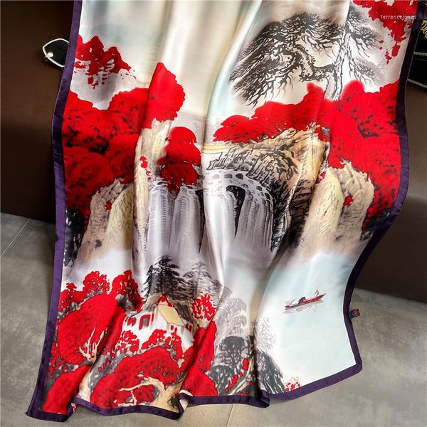 Foulards D'été Écharpe Femmes Noir Chaud Paysage Peinture Imprimé Écharpes Femme Echarpe Femme Foulard Bufanda Mujer W213