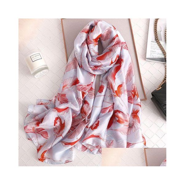 Foulards Été Foulard En Soie Femme Feuille Verte Imprimer Châles Wraps Lady Hijabs Foard Bandana Pashmina Beach Drop Delivery Fashion Access Dhagt