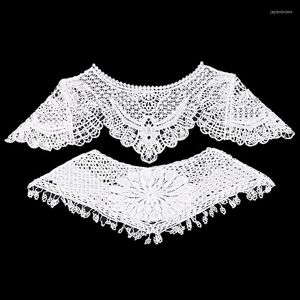 Bufandas Sun Flower Style Mujeres Sweet White Hollow Crochet Lace Tassels Knit Wide Collar Cape Shawl