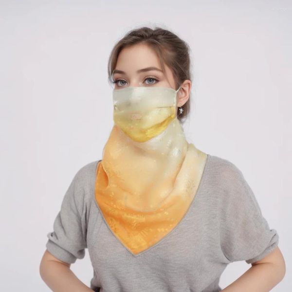 Bufandas de protección solar cuello hembra impresa bufanda de seda imitada delgada cara transpirable cubierta hebilla magnética velo