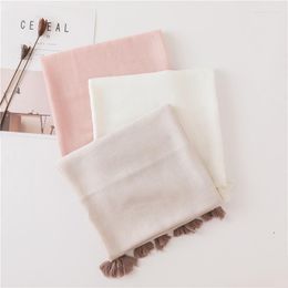 Foulards Super Belle Couleur Pure Nude Rose Brillant Gland Coton Et Lin Écharpe Longue Crème Solaire Châle Double Usage Japonais Orig