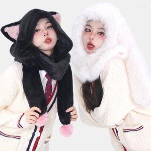 Foulards doux fille noir et blanc bouchon d'oreille en peluche pour enfants automne hiver à capuche mode écharpe mignonne foulard