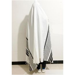 Swarves Tallit Prayer Châle 55x74 / 140x190cm Israel Black Sier Stripes Gadol Tzitzit pour Wash Iron Gift Bar Mitzvah Drop Livrot Fas Dhjgs