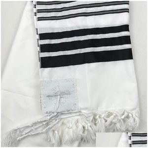 Foulards Talit Châle de prière 55x74 / 140x190cm Israël Black Sier Stripes Gadol Tzitzit pour le fer à laver Bar Mitzvah Drop Livraison Fas Dhsgk
