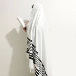 Bufandas Tallit Oración Mantón 55x74 "140x190cm Israel Rayas plateadas negras Gadol Tzitzit para lavar Hierro Regalo Bar Mitzvah 230927