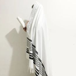 Bufandas Tallit Mantón de oración 55x74 "140x190cm Israel Rayas plateadas negras Gadol Tzitzit para lavar Hierro Regalo Bar Mitzvah 231007