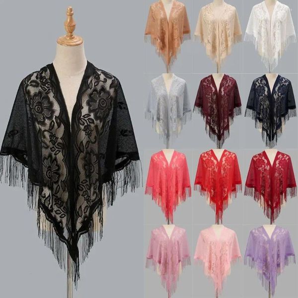 Écharpes gland Patchwork col en v Cardigans femmes Vintage châle fête dîner haut écharpe châles maille cape Capelet franges