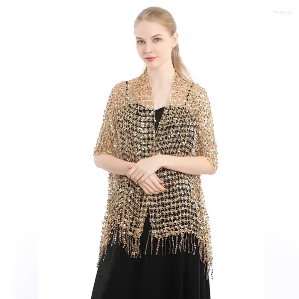 Écharpes gland patchwork cardigans femmes vintage châle fête dîner haut écharpe châles maille perlée cape paillettes capelet franges