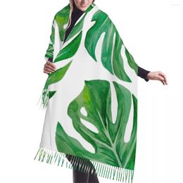 Sjaals kwast sjaal groot 196 68cm pashmina winter warme sjaal wrap bufanda vrouwelijke groene monstera bladeren kasjmere