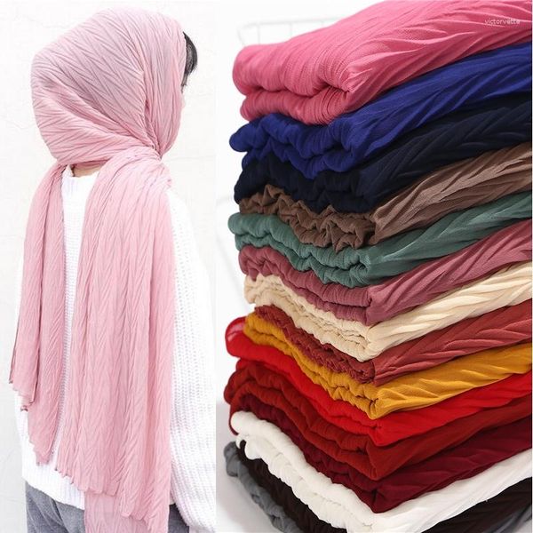 Foulards tempérament dames écharpe malaisie Turban Hijab dubaï châle mode musulman rides pli en mousseline de soie femmes Wrap