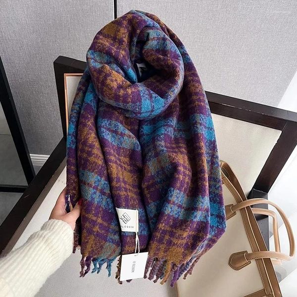 Bufandas gruesas cachemira poncho bufanda mujer a cuadros invierno chal envuelve manta marca hijab estolas bufanda pashmina foulard