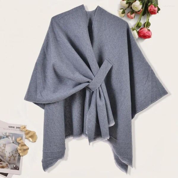 Foulards épais châle enveloppement élégant femme double face irrégulière ouverte avant manches chauve-souris cardigan chaud hiver cape poncho décontracté