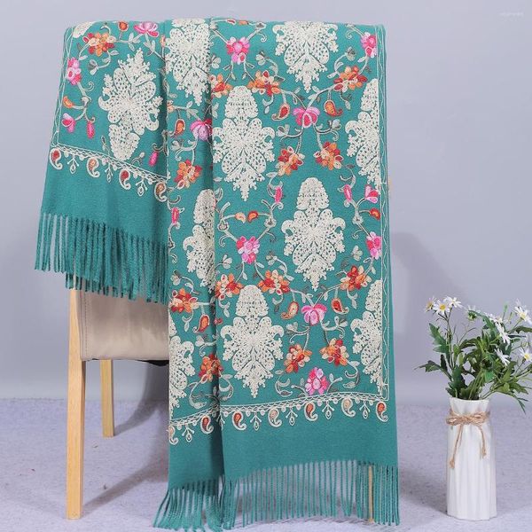 Bufandas gruesas cálidas de invierno para mujer, chal de Cachemira con bordado Floral 2023, Bufanda para mujer, manta de Pashmina, estolas de Poncho de viaje