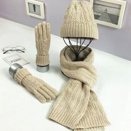 Scarves Three-piece Knit Hats Scarf Gloves Set Autumn Winter Warm Fashion Hat Gilr And Boy Cap Thick Wool Fashion 3pcs Sets Solid Color 231108