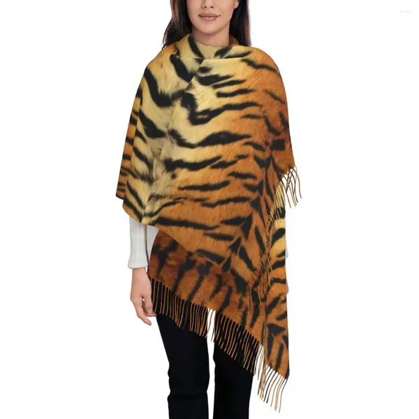 Écharpes écharpe à imprimé pour peau tigre avec pavillon de châle chaud animal moderne des femmes conception du grand hiver bufanda mujer
