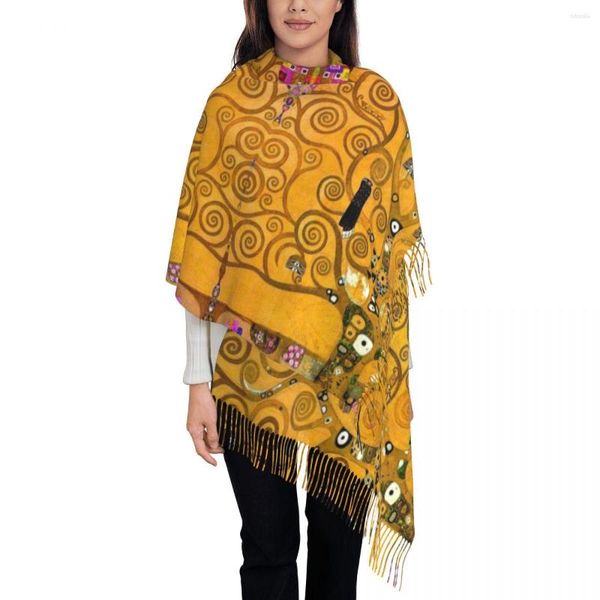 Bufandas Árbol de la vida de Gustav Klimt Bufanda Abrigo Mujer Largo Invierno Otoño Cálido Borla Mantón Unisex Pintura Arte