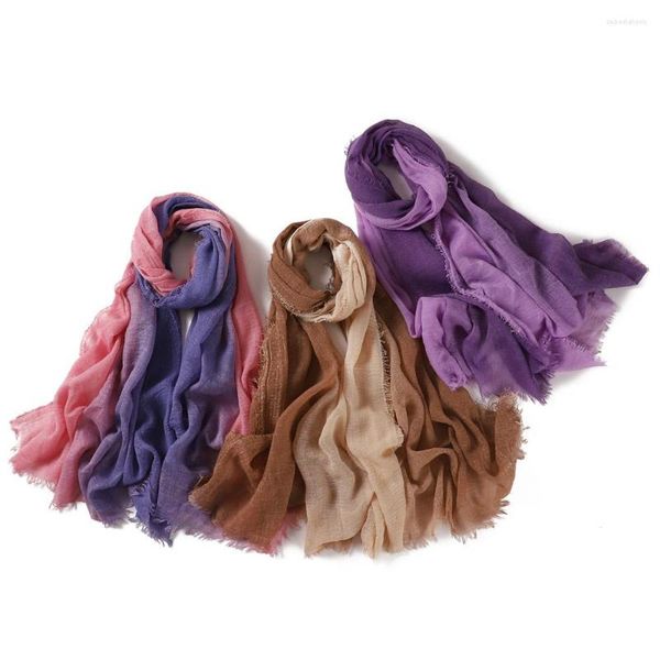 Bufandas Moda Arrugado Tie-dye Algodón Hijab Bufanda Mujeres Gradiente Flecos Chal Islámico Pañuelo Envuelve Velo Musulmán Maxi Foulard 180X95CM