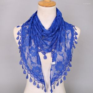 Foulards À La Mode Femmes Dentelle Triangle Écharpe Creux Fleur Foulard Dames Élégantes Glands Châle Foulard Filles Foulard Bandana De Mariage