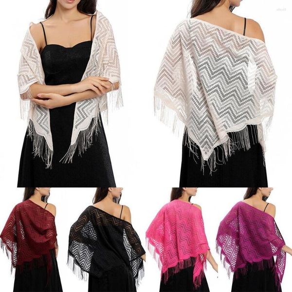 Bufandas Bufanda triangular Moda Chales de encaje Vestidos de noche Mantón Fiesta de boda Color puro Señora Cape Wraps