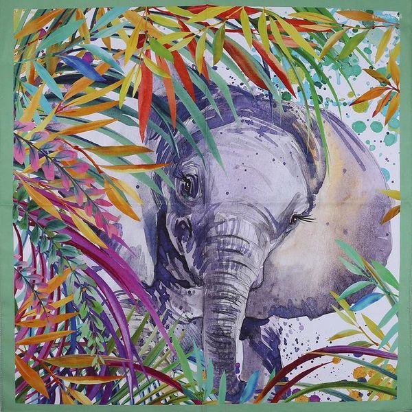 Bufandas Tropical Animal Bandana Mujeres Primavera Verano Algodón Cuadrado Pañuelo Acuarela Lindo Elefante Turbante Cabeza Pelo